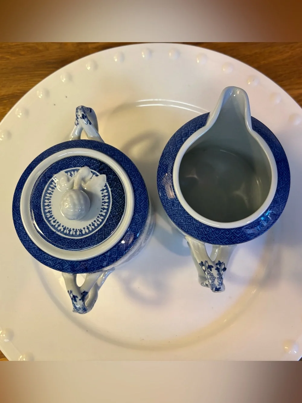 Spode ‘Fitzhugh Blue’ creamer and sugar with lid